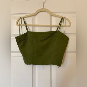 NWT‎ Sage the Label Olive Green Spaghetti Straps Smocked Back Bustier Crop Top M